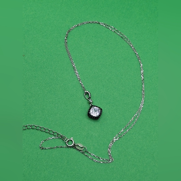 Cushion Cut CZ & Black CZ Halo Pendant and Chain, Sterling Silver 923 - Picture 5 of 10